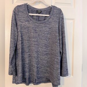 Jones New York L Sweater Navy Blue White Long SL Tunic Scoop Neck Viscose Blend